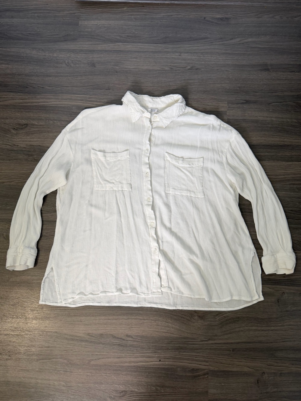 Ardene White Textured Flowy Button-Up Top Bikini Swim Cover Up Long Sleeve